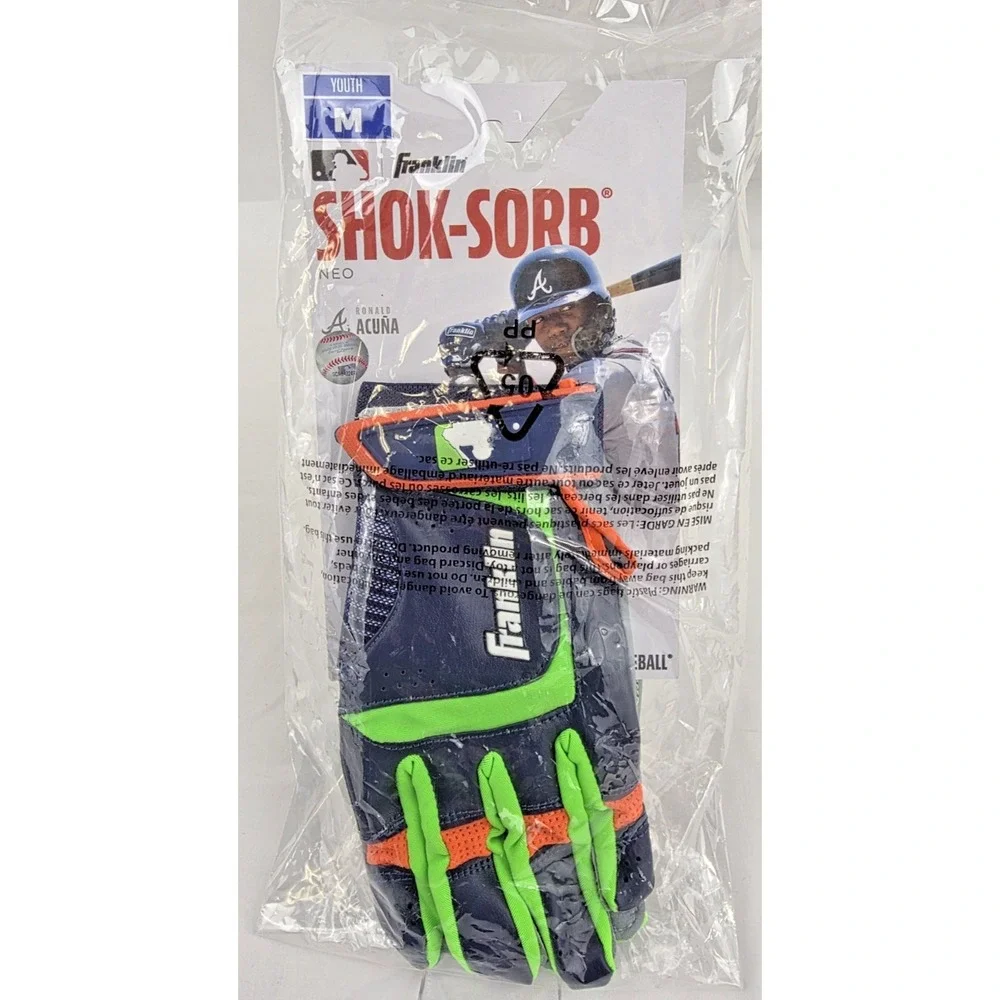 Franklin Shok-Sorb Neo Youth Baseball Batting Gloves RTLFT Size M Gray Navy Lime